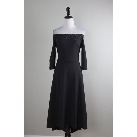 CALVIN KLEIN $169 Crystal Embellished Crepe Stretch Midi Evening Dress Size 2 - Picture 1 of 6